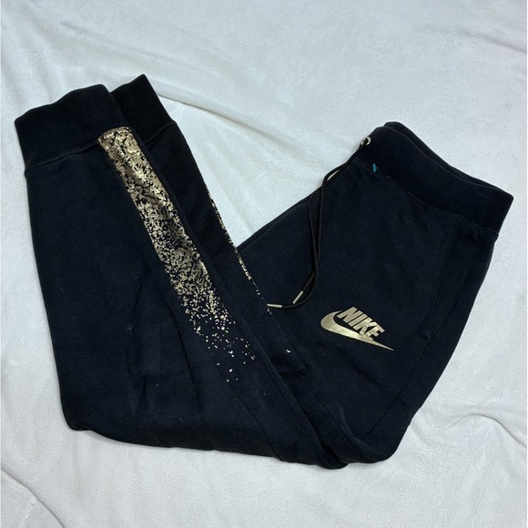 Nike Pants - Nike Black Rose Gold Metallic Splatter Joggers Womens Medium Activewear Pants
